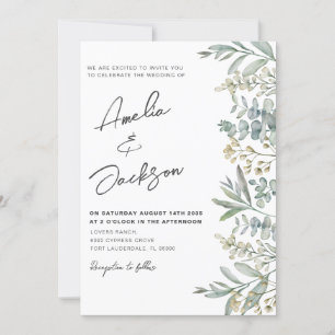 Convite de Casamento Rústico Aquarela Eucalipto Fo