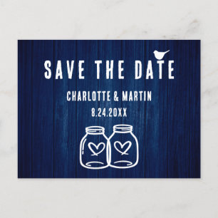 Convite de casamento rústico azul marinho para sal