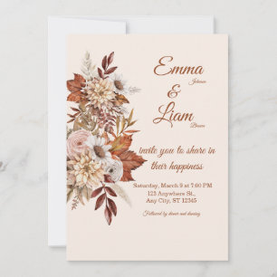 Convite de Casamento Rústico Boho Cartão Floral