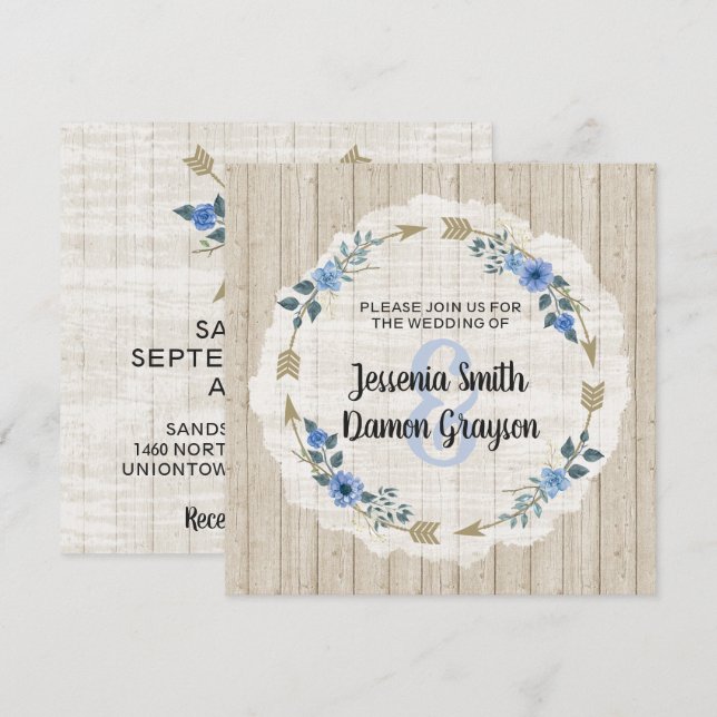 Convite de Casamento Rústico Boho com Flechas e Fl (Frente/Verso)