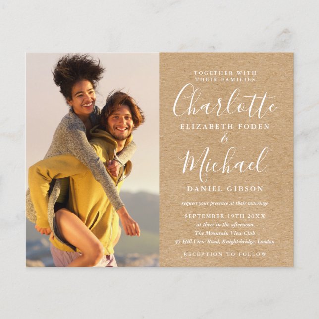 Convite de Casamento Rústico com Foto em Kraft Eco (Frente)