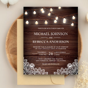 Convite de Casamento Rústico com Luzes de Renda de