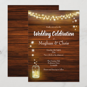 Convite de Casamento Rústico com Madeira e Luzes p