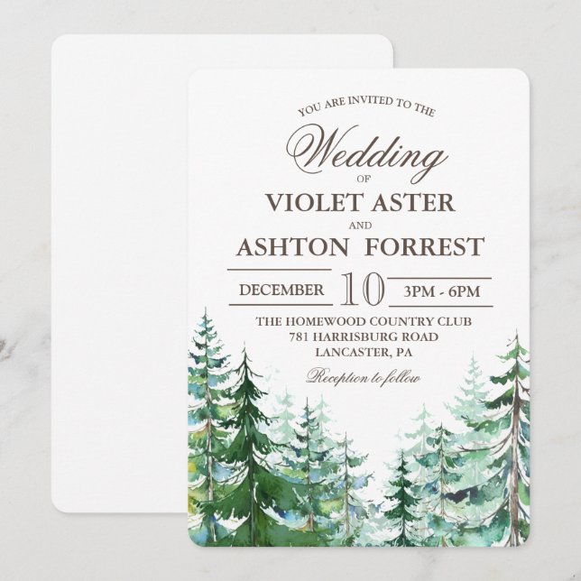 Convite de Casamento Rústico de Árvore de Abeto (Frente/Verso)