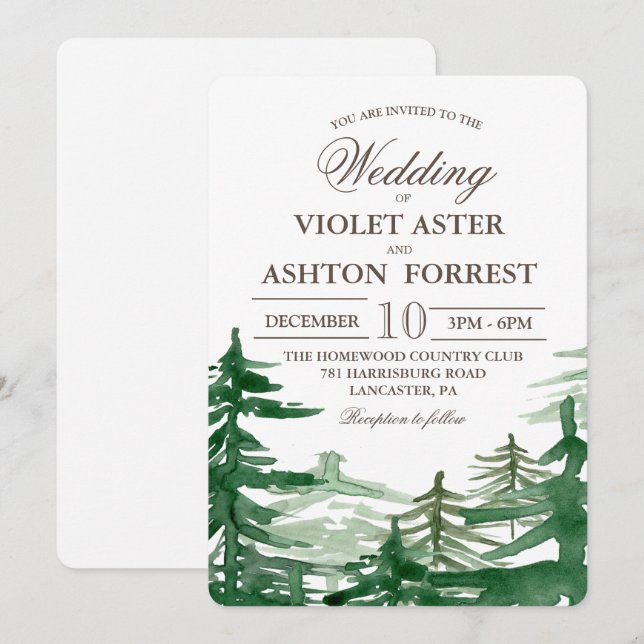 Convite de Casamento Rústico de Árvore de Abeto (Frente/Verso)