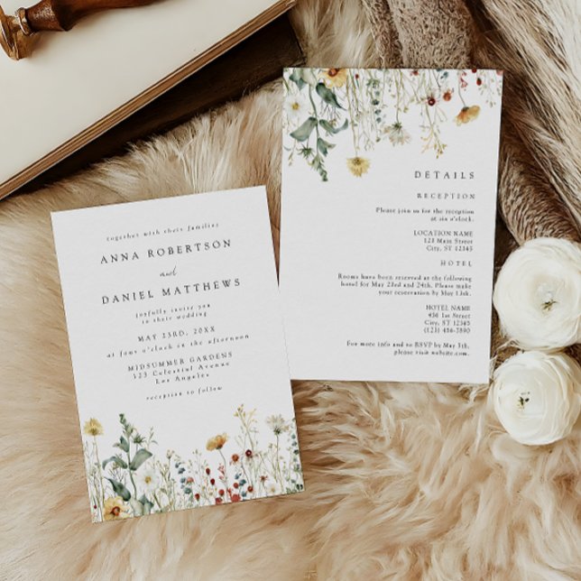 Convite de Casamento Rústico de Flores Silvestres  (Criador carregado)