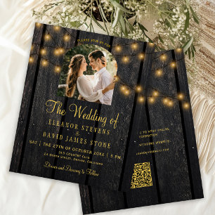 Convite de casamento rústico de madeira com QR pho