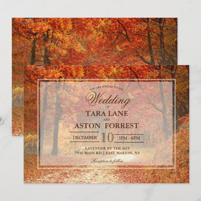 Convite de Casamento Rústico de Outono de Árvore (Frente/Verso)