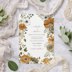 Convite de Casamento Rústico de Outono Floral