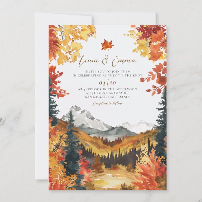 Convite de Casamento Rústico de Outono na Montanha (Frente)