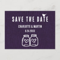Convite de Casamento Rústico em Lona Roxa Save The