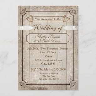 Convite de Casamento Rústico em Madeira Antiga Cou