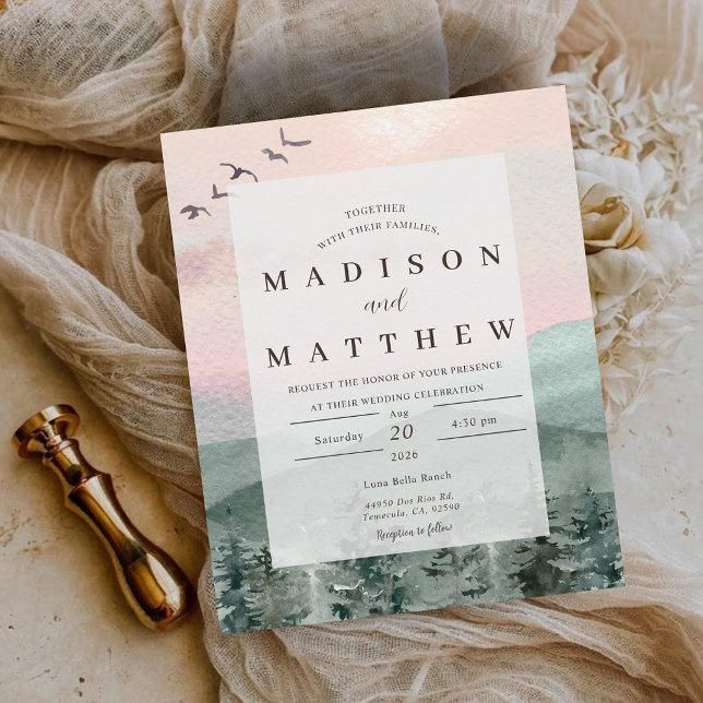 Convite de Casamento Rústico Floresta de Pinheiros (Budget Pine Tree Forest Rustic Wedding Invitation)