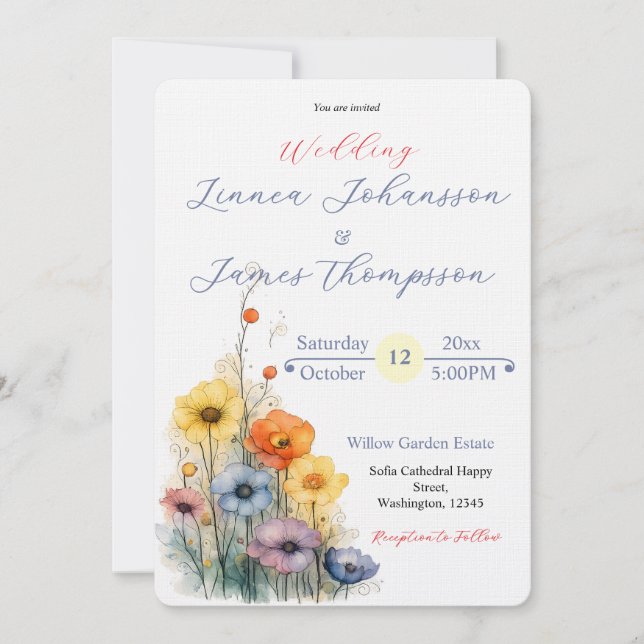 Convite de Casamento Rústico Jardim de Anêmona de  (Frente)