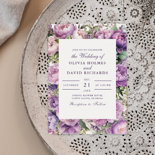 Convite de Casamento Rustico Lilás Lavanda e Peôni