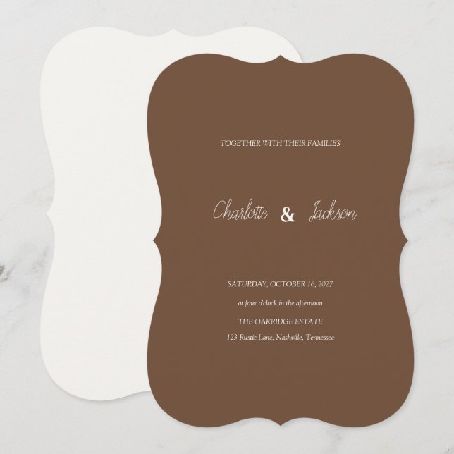 Convite de Casamento Rustico Marrom Mocha  (Frente/Verso)