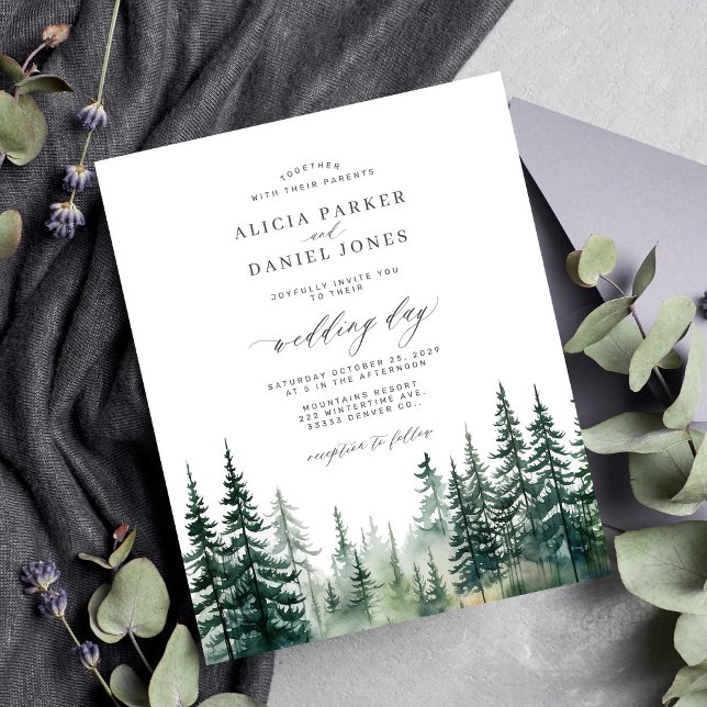 Convite de casamento rústico na floresta da montan (Criador carregado)