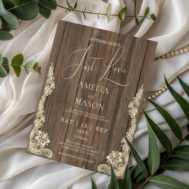 Convite de Casamento Rústico Nada Chique Só Amor (Rustic Nothing Fancy Just Love Wedding Invitation)