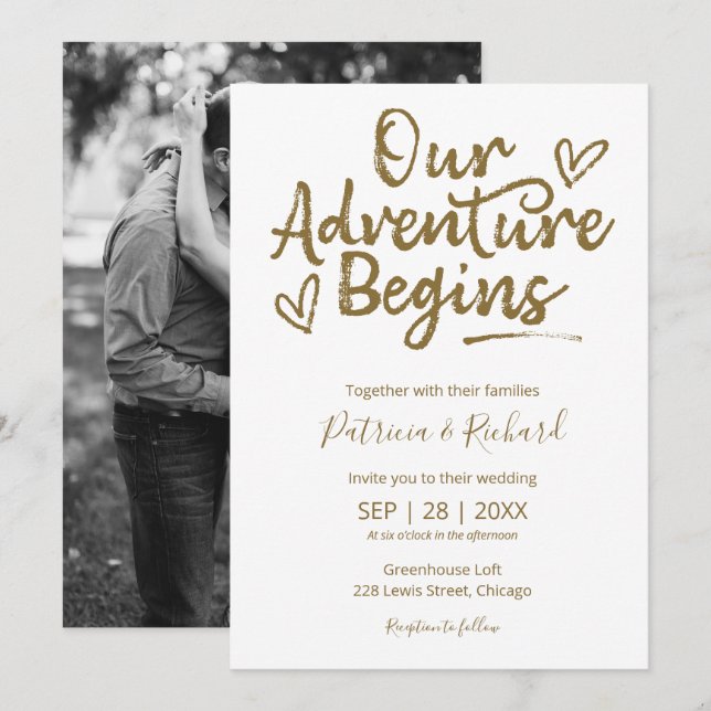 Convite de Casamento Rústico Nosso Aventura Começa (Frente/Verso)