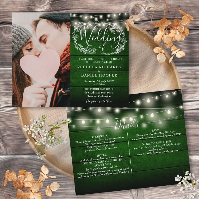Convite de Casamento Rústico Orçamento Tudo em Um  (Budget All In One Photo Rustic Wedding Invite)