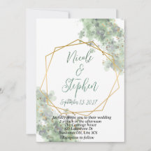 Convite de casamento rústico verde e dourado
