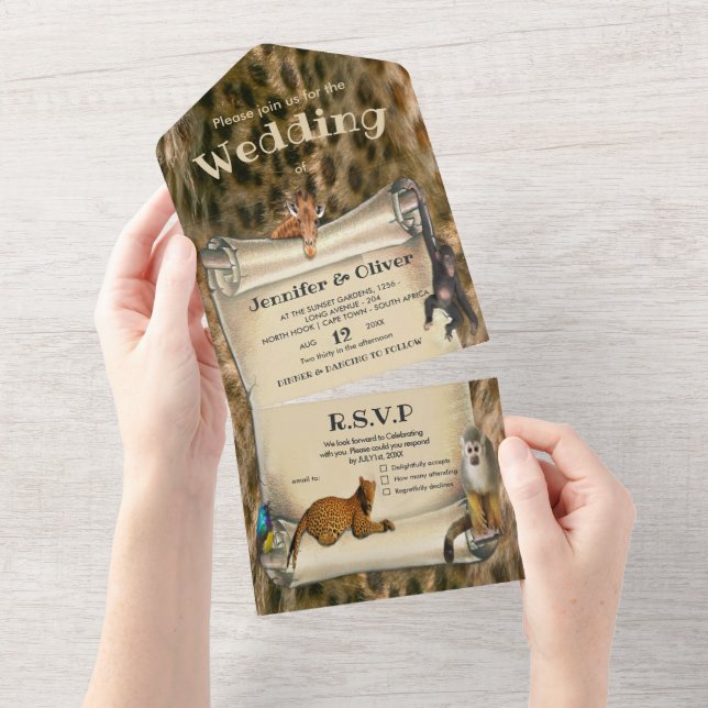 Convite de Casamento Safari com Tudo em Um (Aba destacável)