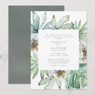 Convite de Casamento Sage com Folhagem Tropical Lu