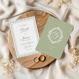 Convite de Casamento Sage Green Monogram Old Money