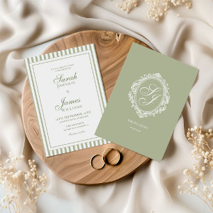 Convite de Casamento Sage Green Monogram Old Money