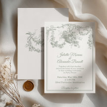 Convite de Casamento Sage Green Toile de Jouy Pari
