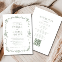 Convite de Casamento Sage Green Victorian QR Code 