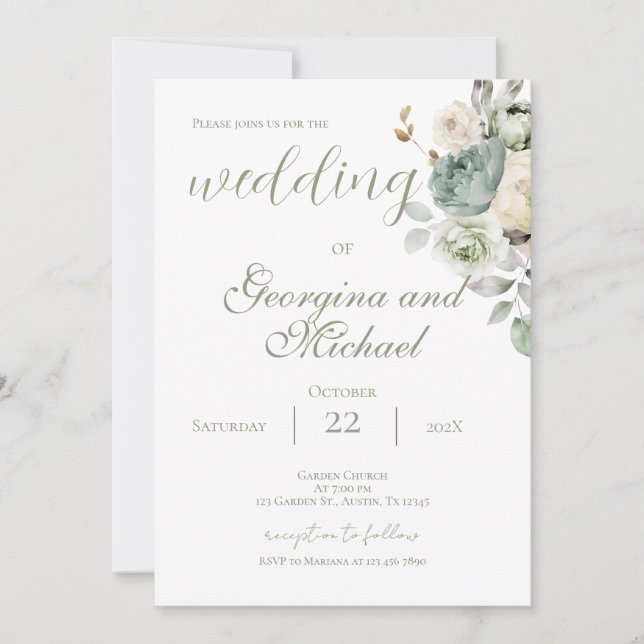 Convite de Casamento Sage Greenery (Frente)