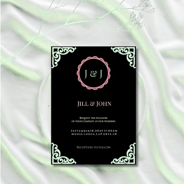 Convite de Casamento Sage Verde Carta Art Déco (Criador carregado)