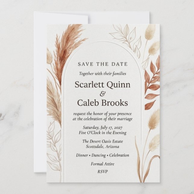 convite de casamento, salve a data, rosas cor de r (Frente)
