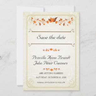 Convite de Casamento Salve a Data,Tema Folhas de O