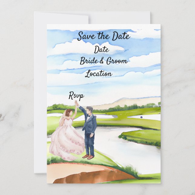 Convite de casamento Save the date de golfe Aquare (Frente)