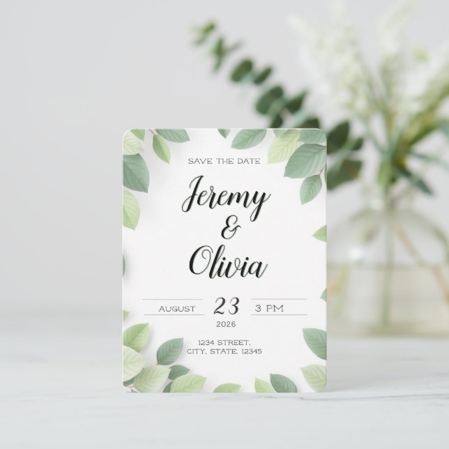 Convite de Casamento Save The Date Simples  (Em pé/Frente)