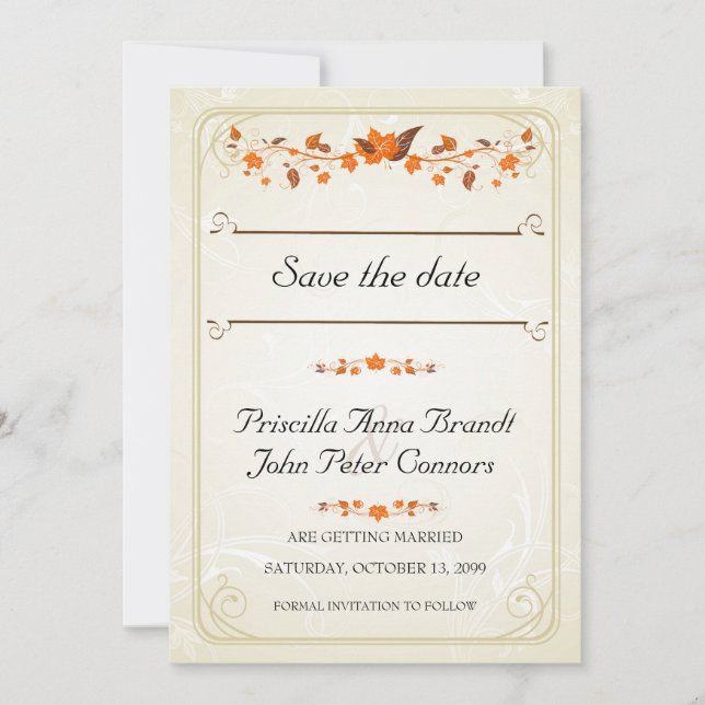 Convite de Casamento Save The Date, Tema Folhas de (Frente)