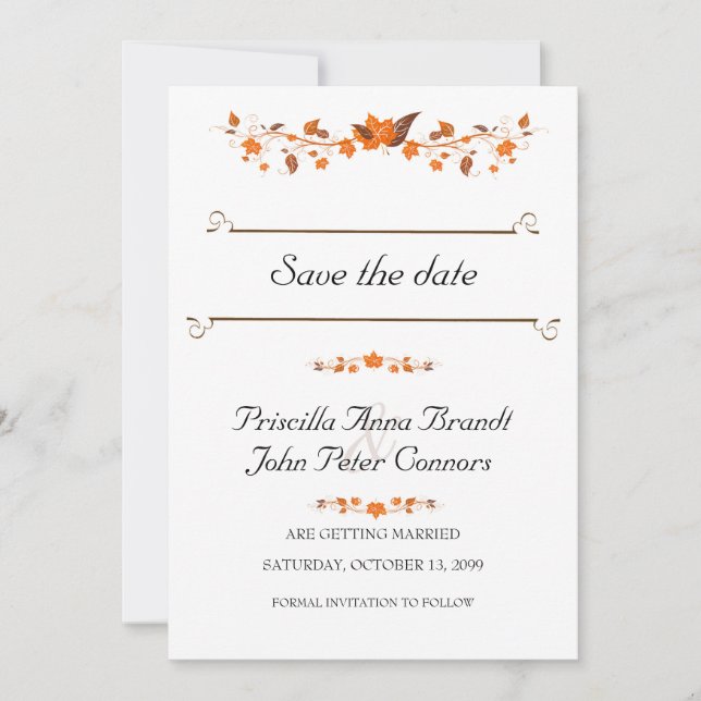 Convite de Casamento Save The Date, Tema Folhas de (Frente)