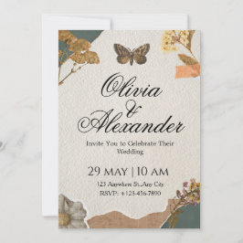 Convite de Casamento Scrapbook de Mariposa Botânic