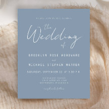 Convite de Casamento Script Azul Empoeirado Orçame