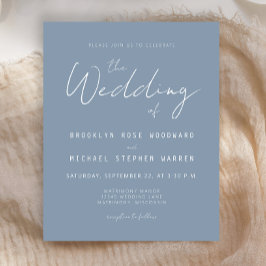Convite de Casamento Script Azul Empoeirado Orçame