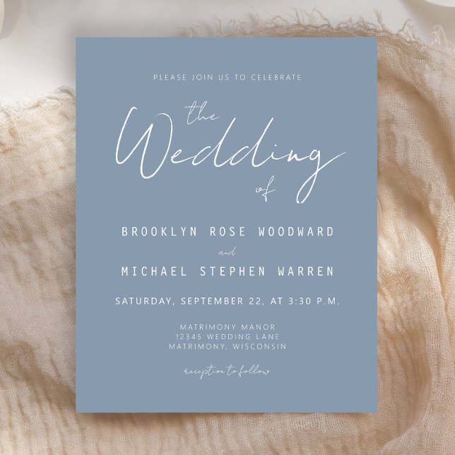Convite de Casamento Script Azul Empoeirado Orçame (Criador carregado)