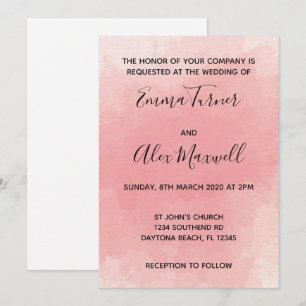 Convite De Casamento Script de Aquarela Rosa