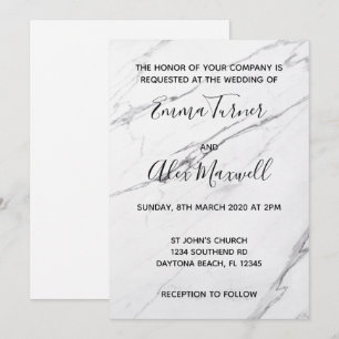 Convite de casamento  Script de mármore branco mo