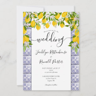 Convite de Casamento Script Lemons Greenery Tiles