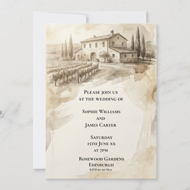 Convite de Casamento Sepia Highland Manor (Frente)