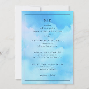 Convite de Casamento Sereno Azul Aquarela