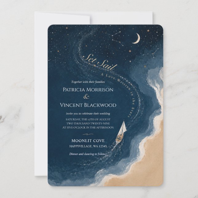 Convite de Casamento Set Sail Mar-Céu (Frente)