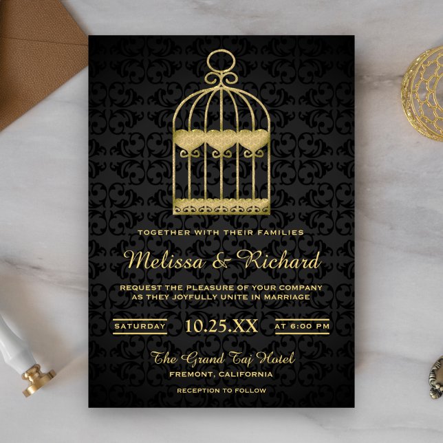 Convite de Casamento Shabby Chic com Gaiola de Pás (Criador carregado)